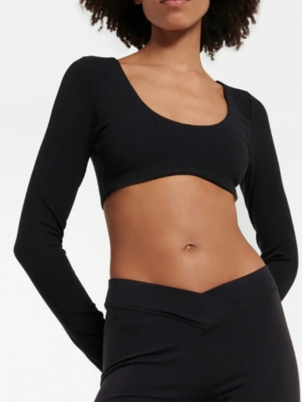 ALO Softsculpt Precision Long Sleeve Black Bra Top Cropped Size M
